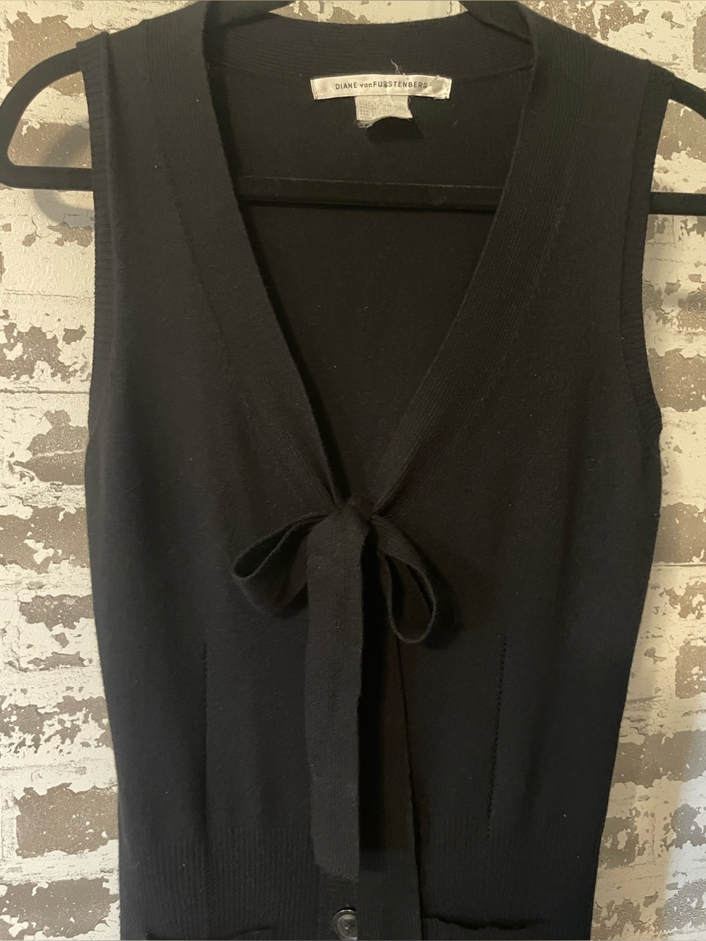 Diane von Furstenberg Black Sleeveless Knit Tie Front Sweater Dress XS Sample - Picture 4 of 10